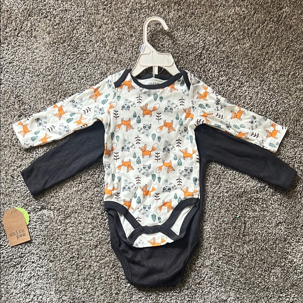 Baby Bodysuit Set - Fox Print and Gray